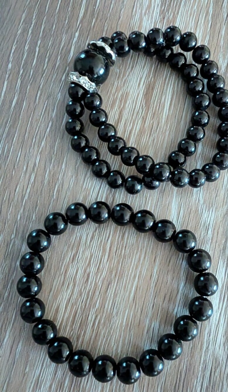 Black Beaded Stretch Bracelet Bundle